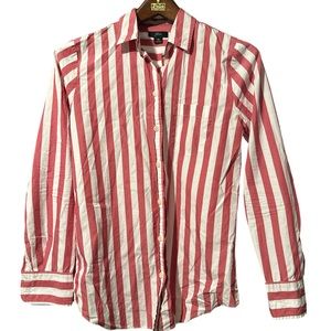 J. Crew Lightweight Shirt XS Pink White Stripe Button Up Blouse Classic Preppy
